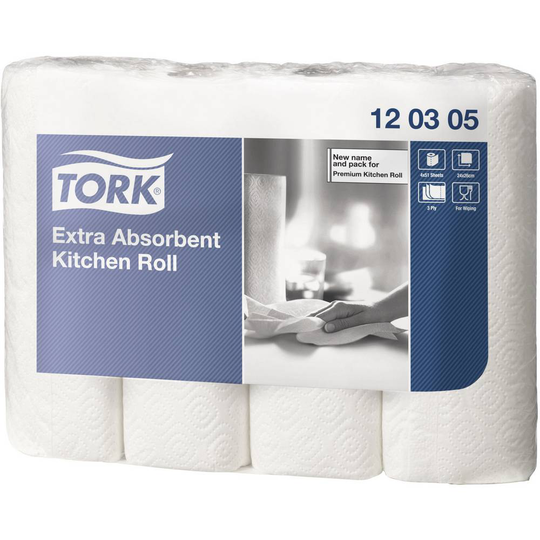 TORK Kökspappersrulle, extra stor sugförmåga 120305 3 lager Antal: 2448 st