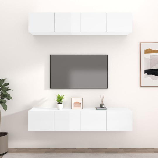 vidaXL TV-skåp 4 delar vit högglans 80x30x30 cm konstruerat trä