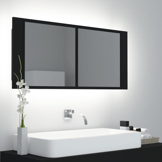 vidaXL Spegelskåp med LED svart 100x12x45 cm