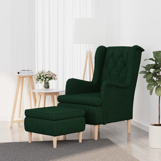 vidaXL Fåtölj med fotpall mörkgrön tyg