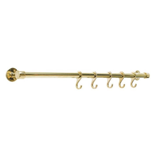Linfalk Relingsstång kompl m ändknopp/3 krok, 1195mm i blank mässing 6KRS1195-937K301
