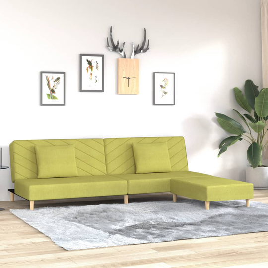 vidaXL Bäddsoffa 2-sits med två kuddar och fotpall grön tyg