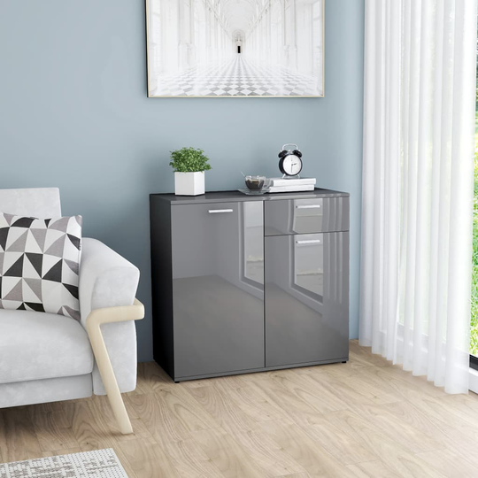 vidaXL Skänk grå högglans 80x36x75 cm spånskiva