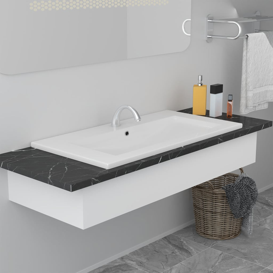 vidaXL Inbyggt handfat 91x39,5x18,5 cm keramik vit