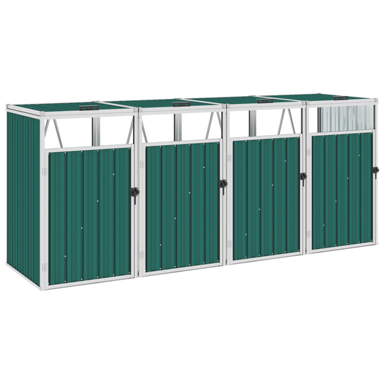 vidaXL Skjul för fyra sopkärl grönt 286x81x121 cm stål