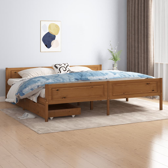 vidaXL Sängram med 2 lådor honungsbrun massiv furu 200x200 cm