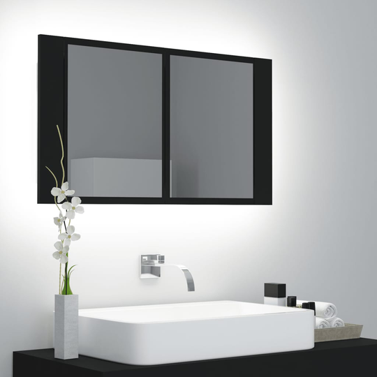 vidaXL Spegelskåp med LED svart 80x12x45 cm