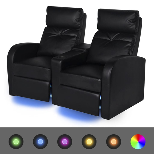 vidaXL Liggfåtölj med LED 2-sits konstläder svart