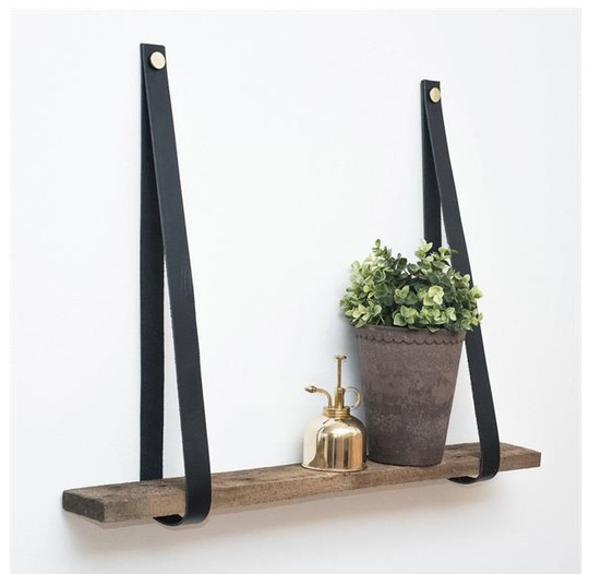 Linfalk Hyllhängare konsol läder Längd 600mm svart-mässing 0152L-2501