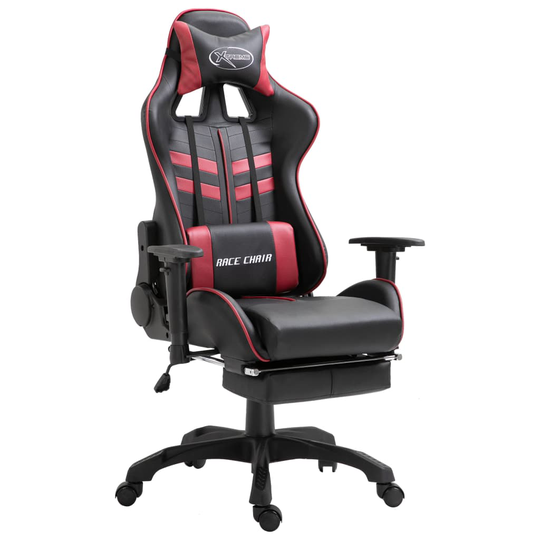vidaXL Gamingstol med fotstöd vinröd konstläder
