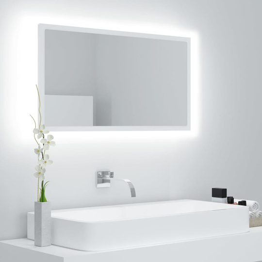vidaXL Badrumsspegel med LED vit 80x8,5x37 cm spånskiva