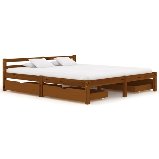 vidaXL Sängram med 4 lådor honungsbrun massiv furu 160x200 cm