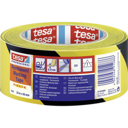 tesa PREMIUM 04169-00063-93 Golvmarkeringstejp tesa® Professional Svart/gul (L x B) 33 m x 50 mm 1 st