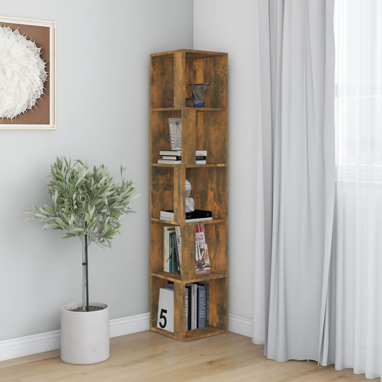 vidaXL Hörnhylla rökfärgad ek 33x33x164,5 cm konstruerat trä