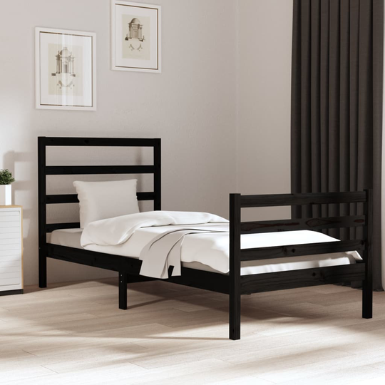 vidaXL Sängram svart massiv furu 90x200 cm enkelsäng