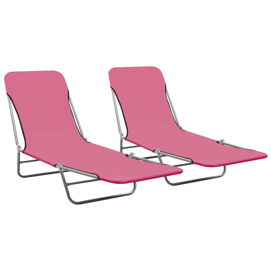 vidaXL Hopfällbara solsängar 2 st stål och tyg rosa