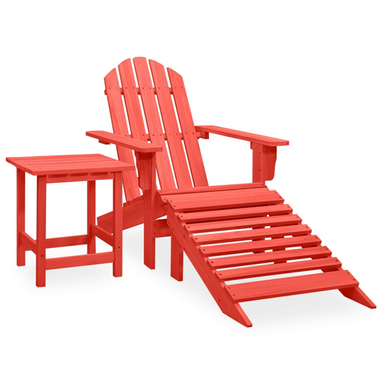 vidaXL Adirondackstol med fotpall och bord massivt granträ röd