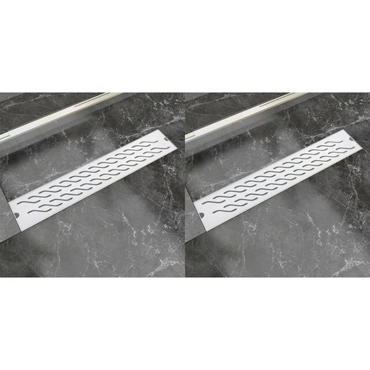 vidaXL Avlång golvbrunn 2 st vågig rostfritt stål 630x140 mm