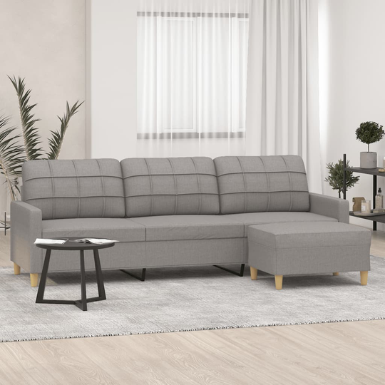 vidaXL 3-sitssoffa med fotpall ljusgrå 210 cm tyg