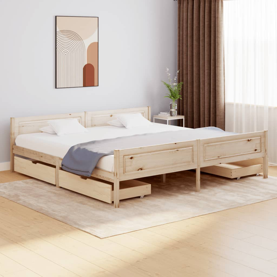 vidaXL Sängram med 4 lådor massiv furu 180x200 cm