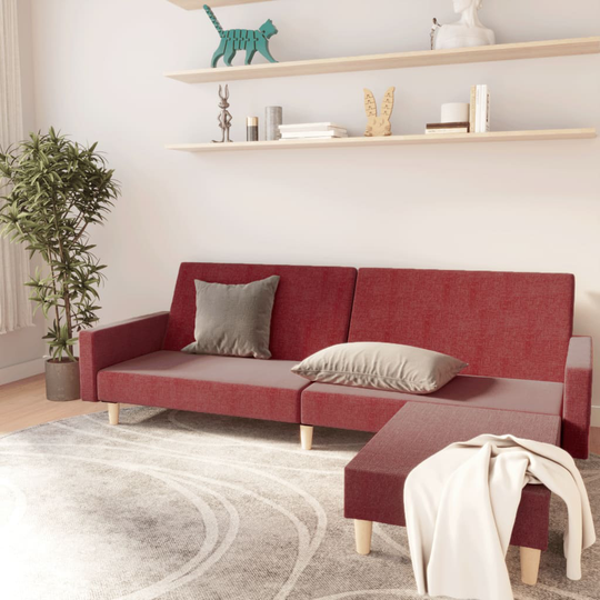 vidaXL Bäddsoffa 2-sits med fotpall vinröd tyg