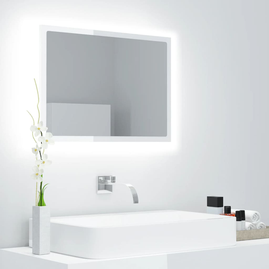 vidaXL Badrumsspegel med LED vit högglans 60x8,5x37 cm spånskiva