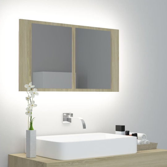 vidaXL Spegelskåp med LED sonoma-ek 80x12x45 cm