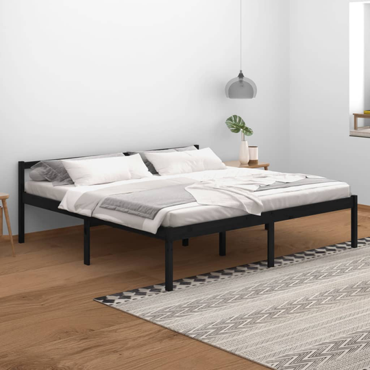 vidaXL Sängram svart massiv furu 200x200 cm