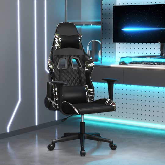 vidaXL Gamingstol med massage svart och kamouflage konstläder