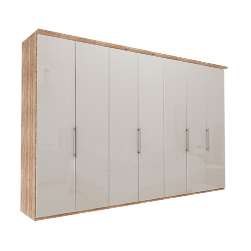 Garderob Atlanta - Ljus rustik ek 350 cm, 236 cm, Med kornisch