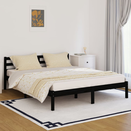 vidaXL Sängram massiv furu 160x200 cm svart