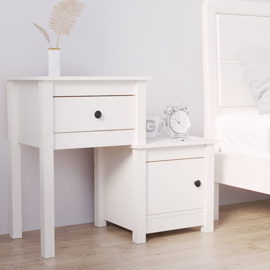 vidaXL Sängbord vit 79,5x38x65,5 cm massiv furu