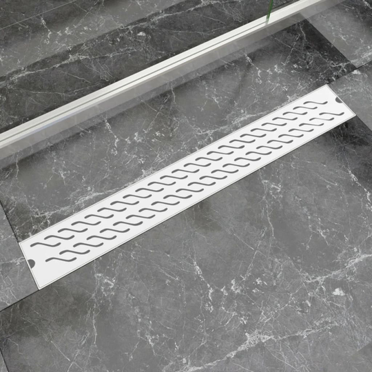 vidaXL Avlång golvbrunn vågig 830x140 mm rostfritt stål