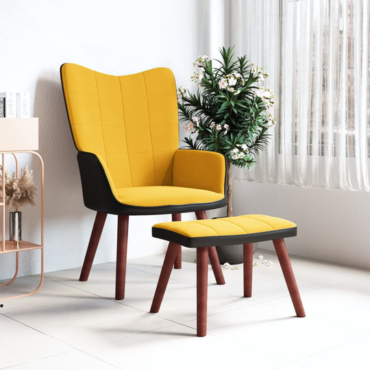vidaXL Vilstol med fotpall senapsgul sammet och PVC