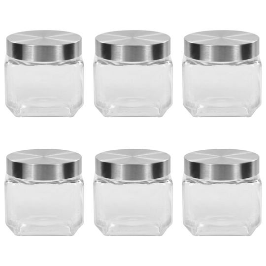 vidaXL Förvaringsburkar i glas med silvriga lock 6 st 800 ml
