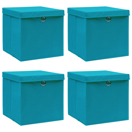 vidaXL Förvaringslådor med lock 4 st ljusblå 32x32x32 cm tyg