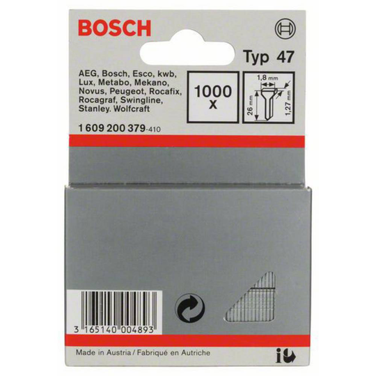 Spik, typ 47 - 1,8 x 1,27 x 26 mm 1000 st Bosch Accessories 1609200379 N/A