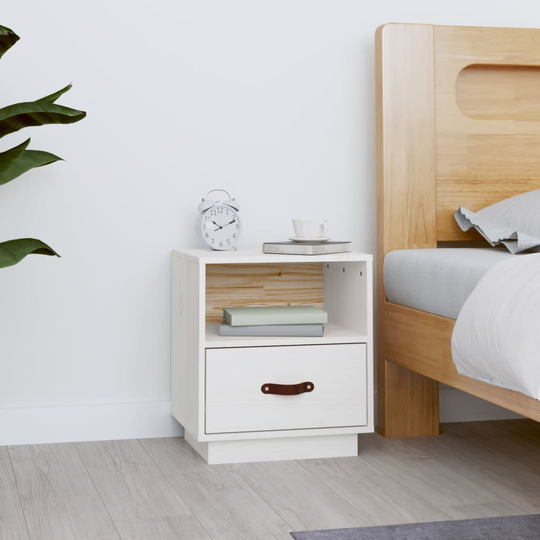 vidaXL Sängbord vit 40x34x45 cm massivt furuträ