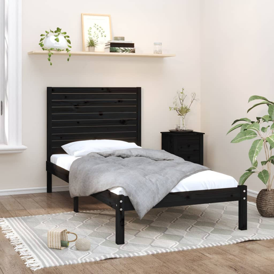 vidaXL Sängram svart massivt trä 90x200 cm