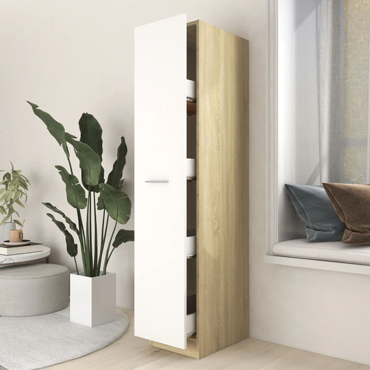 vidaXL Apoteksskåp vit och sonoma-ek 30x42,5x150 cm spånskiva