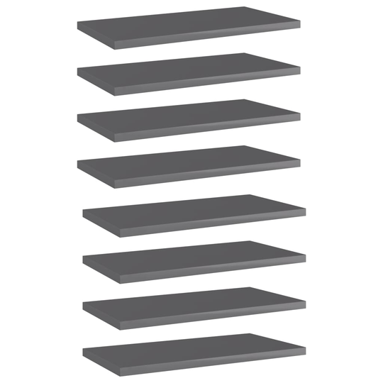 vidaXL Hyllplan 8 st grå högglans 40x20x1,5 cm spånskiva