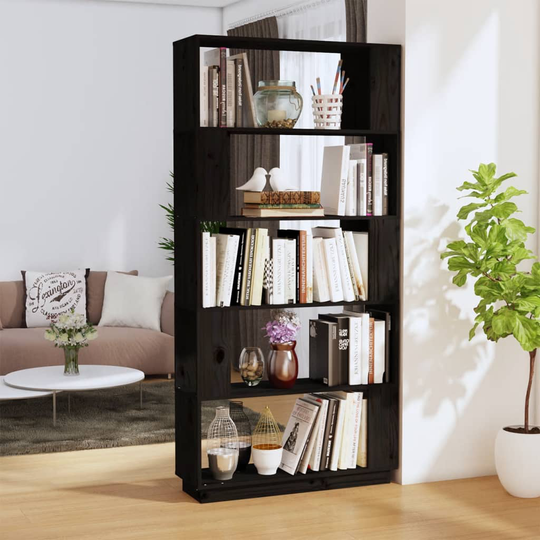 vidaXL Bokhylla/rumsavdelare svart 80x25x163,5 cm massiv furu