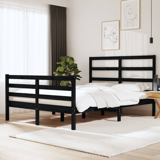 vidaXL Sängram svart massiv furu 120x190 cm
