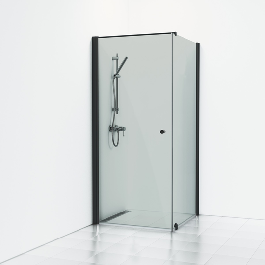 Svedbergs Duschhörn Skoga Fast Vägg/dörr 90X103 - Rökglas Svart matt