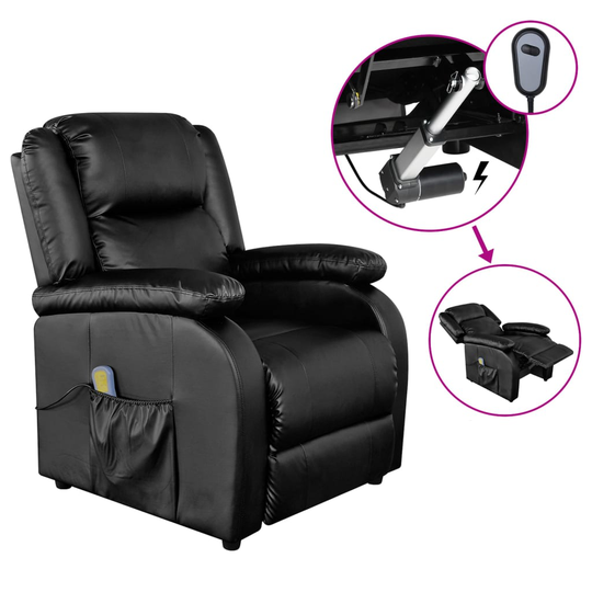 vidaXL Elektrisk massagefåtölj svart konstläder