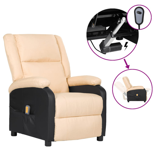 vidaXL Elektrisk massagefåtölj gräddvit konstläder & tyg
