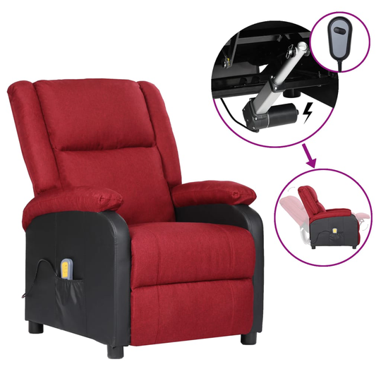 vidaXL Elektrisk massagefåtölj vinröd konstläder & tyg