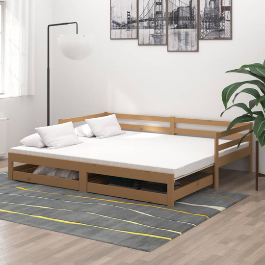vidaXL Dagbädd utdragbar 2x(90x200) cm honungsbrun massiv furu