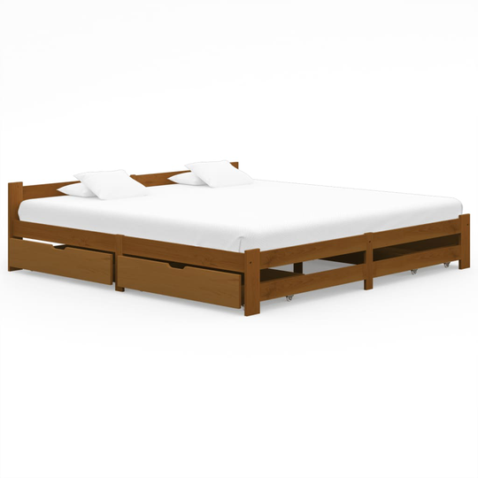 vidaXL Sängram med 4 lådor honungsbrun massiv furu 200x200 cm