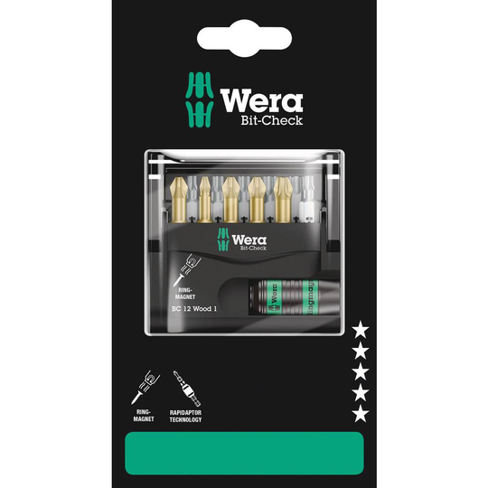 Wera Bit-Check 12 Wood 1 SB 05136390001 Bit-Set 1/4 (6.3 mm) inkl. bithållare